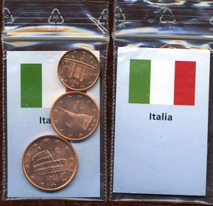 Италия, набор монет 1, 2, 5 евроцентов В ЗАПАЙКЕ